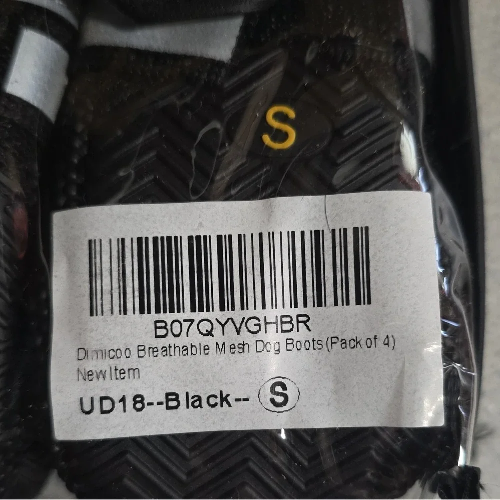 Dimicoo Breathable Mesh Dog Boots/Shoes Size S Black/Gray 4-Pack UD18
